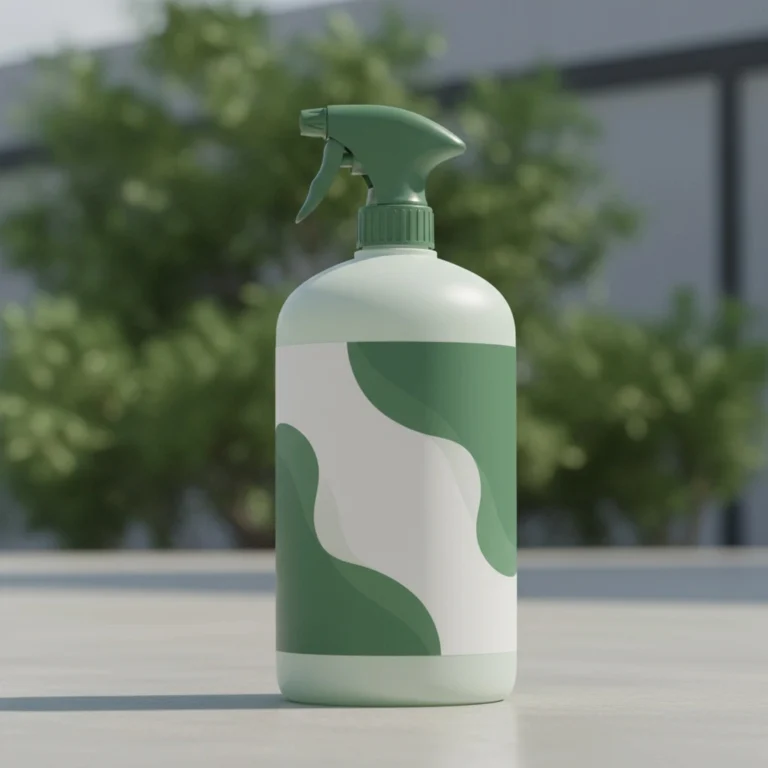 Eco-friendly pest control spray bottle on an outdoor table